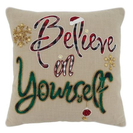 SARO LIFESTYLE SARO 9150.N18SC 18 in. Square Natural Believe in Yourself Pillow Cover 9150.N18SC